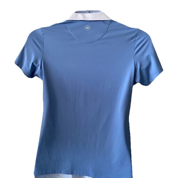 Peter Millar Polo Shirt Mens Medium Golf Blue White 40" chest Polyester Spandex - Picture 2 of 9